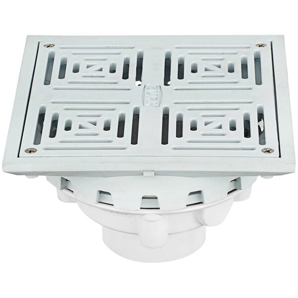 A white Zurn PVC floor drain cover with holes.