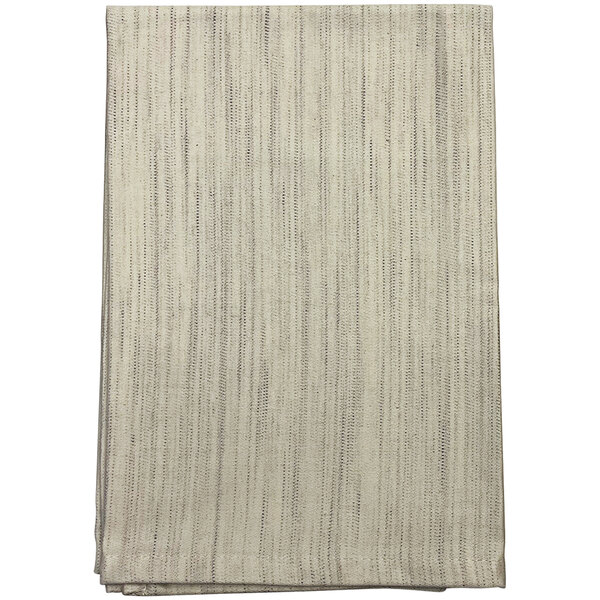 A folded white cloth with a gray stripe.
