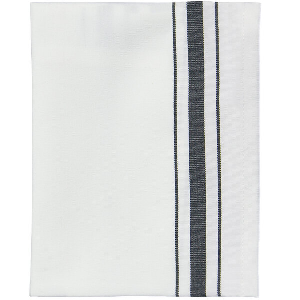 A white Garnier-Thiebaut cloth napkin with black stripes.