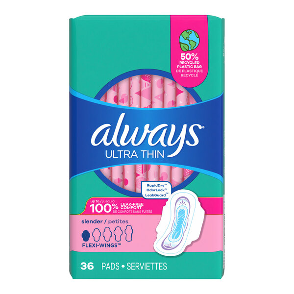 Always Ultra Thin 36-Count Unscented Menstrual Pad with Wings - Size 1 Regular - 6/Case