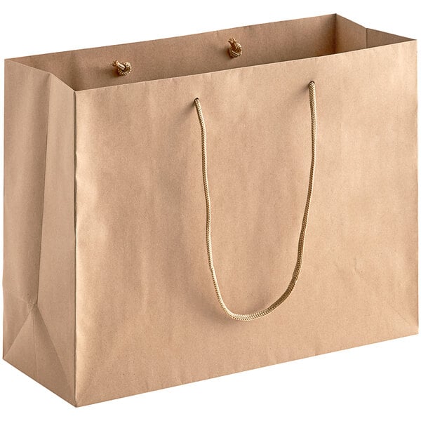 A customizable brown paper bag with a rope handle.