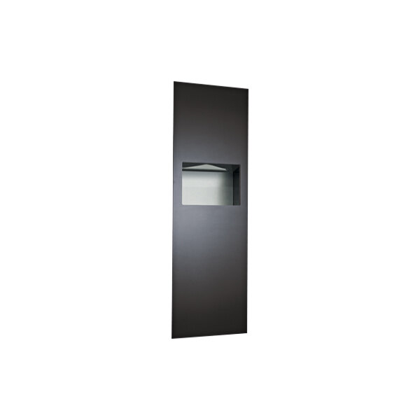 A black rectangular American Specialties, Inc. Piatto paper towel dispenser and waste receptacle with a black matte door.