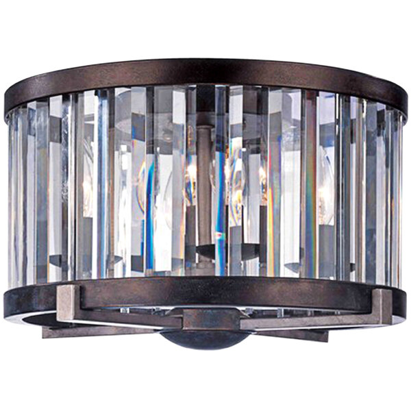 A Kalco Foster bronze flush mount light fixture with clear glass shade.