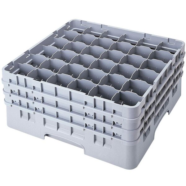 A Cambro soft gray plastic glass rack with extenders.