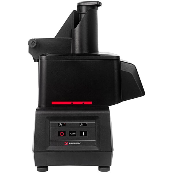 A black Sammic ACTIVE CA-21 2D compact vegetable preparation machine with red buttons and switches.
