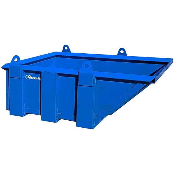 A blue Jescraft trash skip container with hoisting lugs.