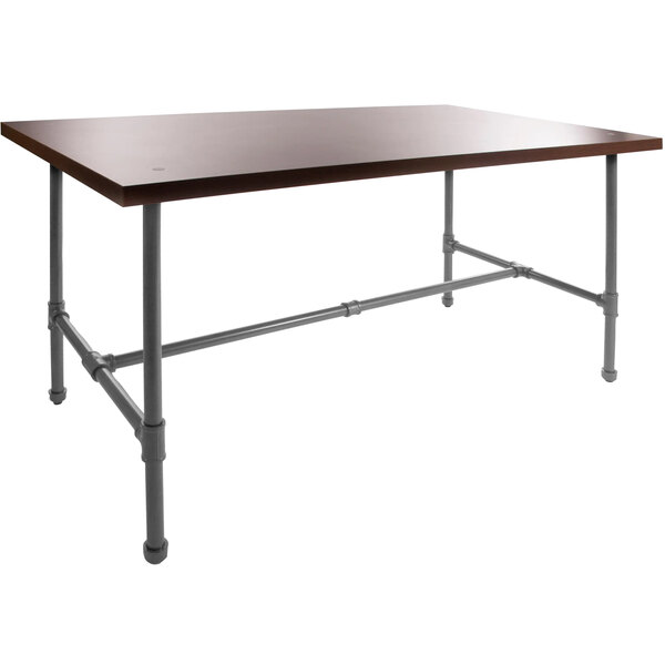 An Econoco nesting table with a woodgrain top and metal legs.