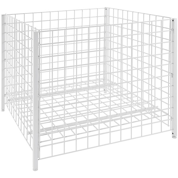 A white wire mesh box with grids.
