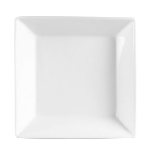 A white square porcelain bowl with a white rim.