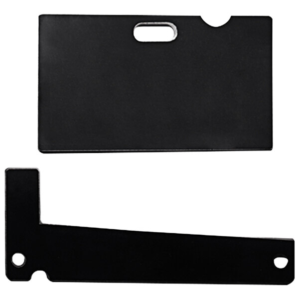A black rectangular plastic upper and lower blade set with a hole in the middle.