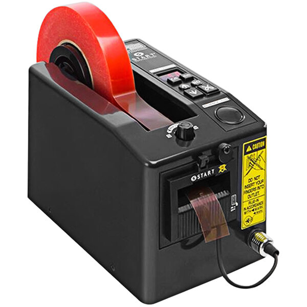 A black Start International electric tape dispenser with a red tape roll.
