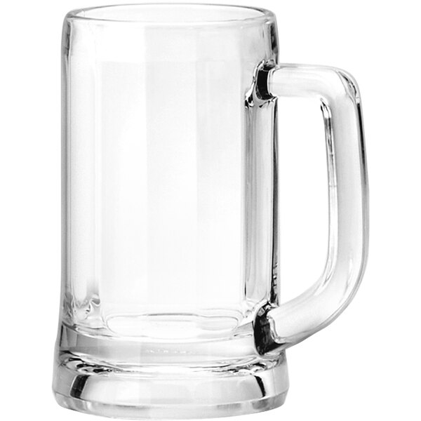 A case of 24 clear glass Munich beer mugs with handles.