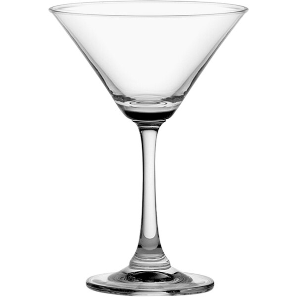 A clear glass Duchess Martini Glass with a stem.
