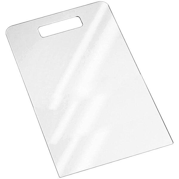 A white rectangular object with a handle.