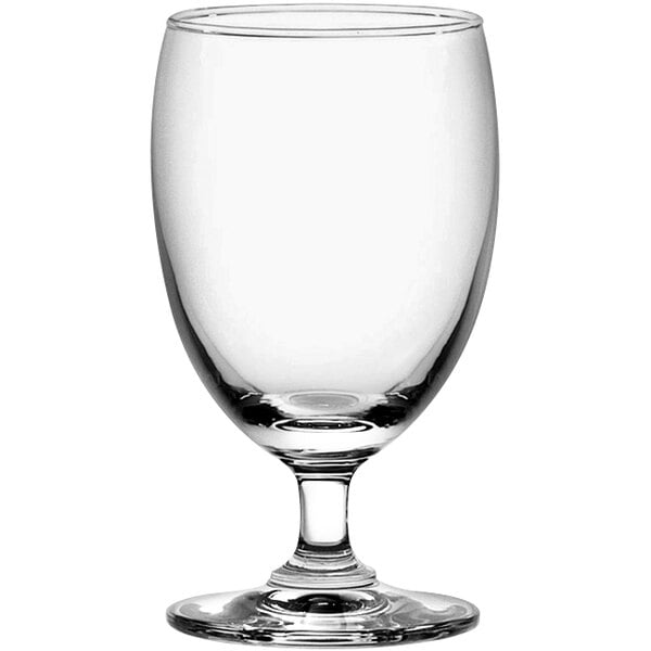 A clear glass Classic Goblet with a foot and small base.