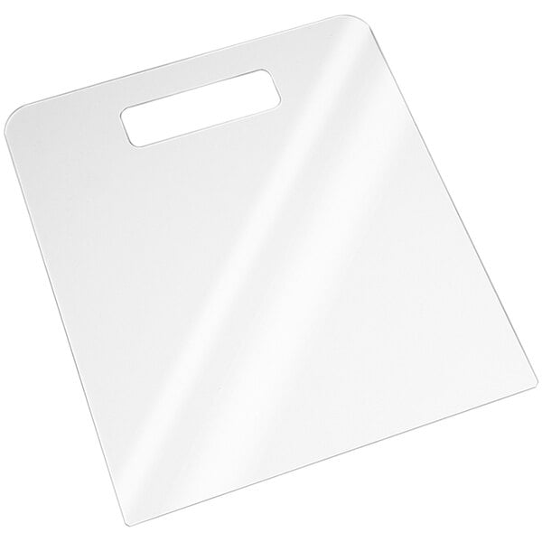 A white rectangular shirt folding board with a handle.