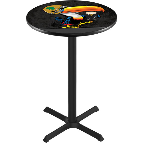 A black bar table with a Guinness Toucan on it.
