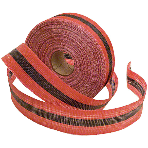 A roll of red and black striped Accuform barricade tape.