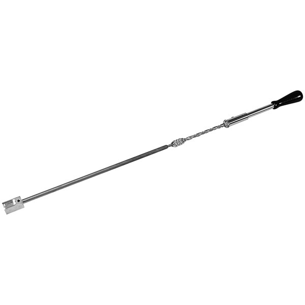 A long metal rod with a black handle used to install Zurn PEX upright screw clips.