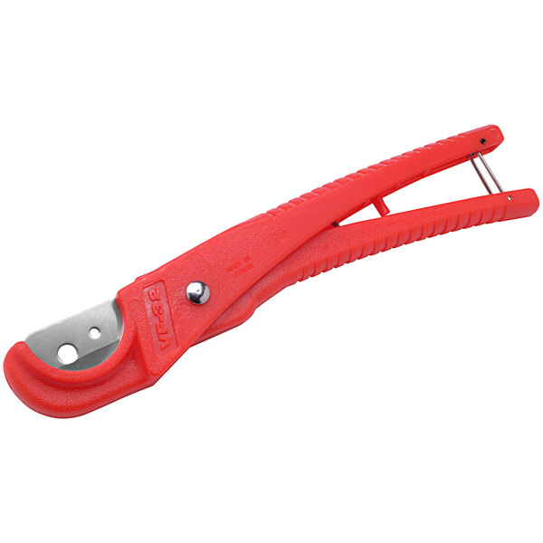 A red Zurn PEX pipe cutter with a metal blade.