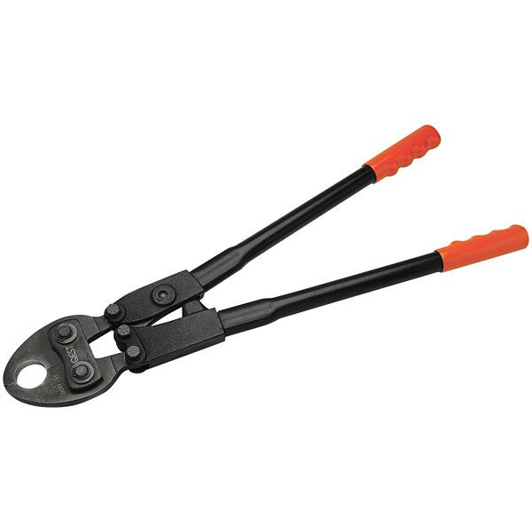 A Zurn PEX large copper crimp ring tool with orange handles.