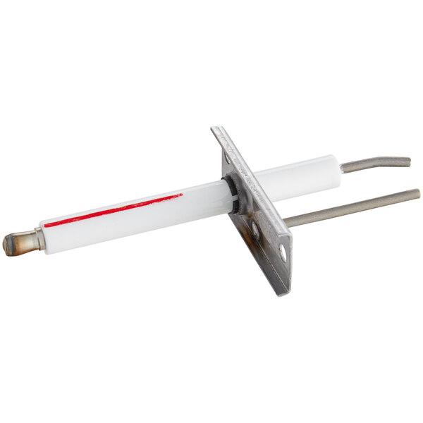 An AccuTemp ignitor with a white tube and red and white electrical device.