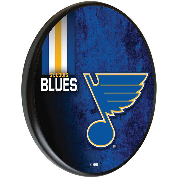 A Holland Bar Stool St. Louis Blues wooden sign with a blue and yellow logo.