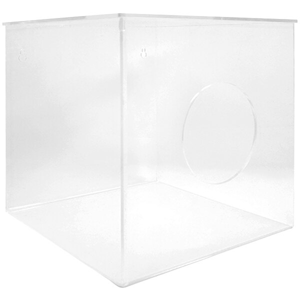 A clear plastic box with a hole in the middle.
