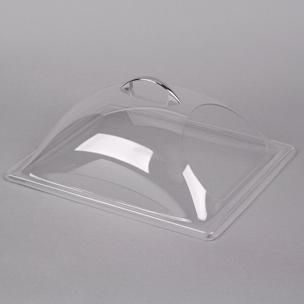 A clear plastic Carlisle pastry/deli display cover with a handle.