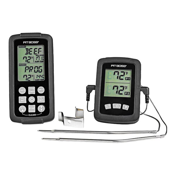 A close-up of a Pit Boss wireless digital meat thermometer.