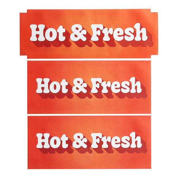 A group of red ServIt Hot N' Fresh signs with white text.
