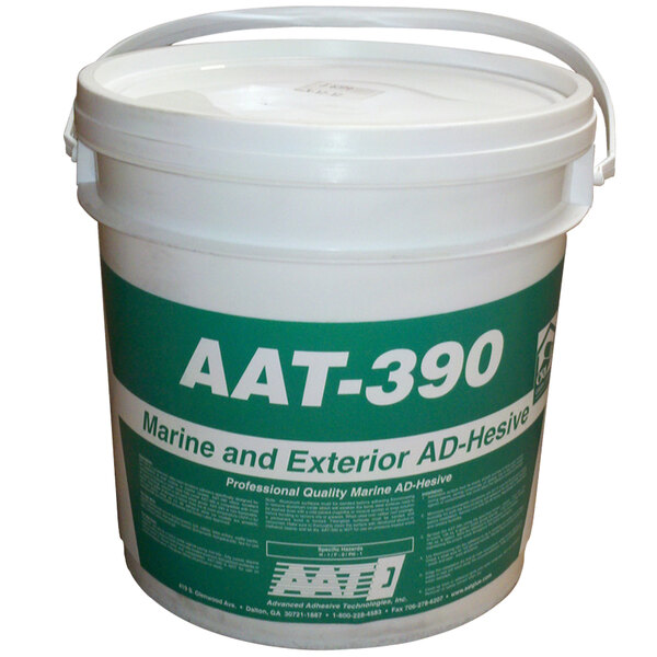 A white bucket with a green and white label for Cactus Mat Tire-Tex Carpet Tile Adhesive.