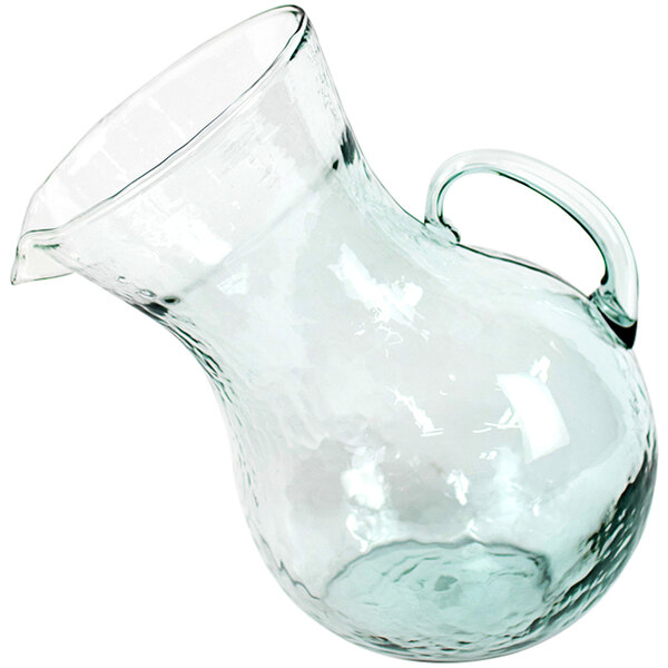 A Kalalou large tilted glass pitcher with a handle.