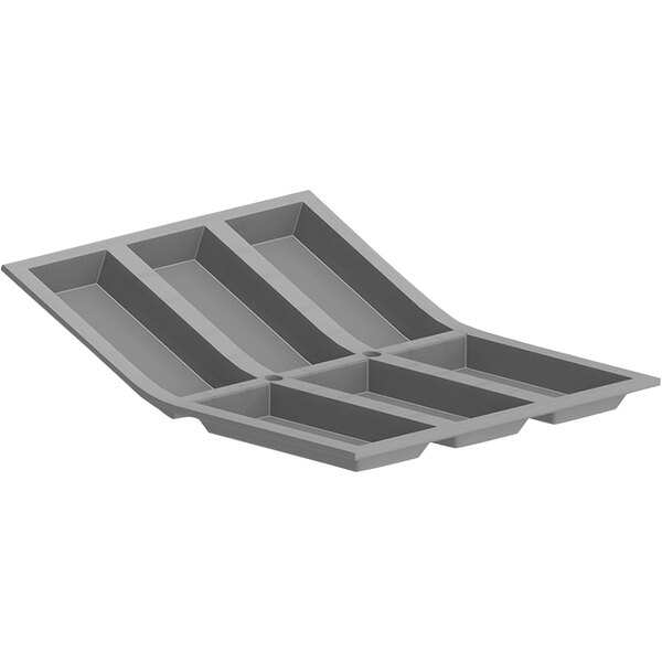A grey rectangular silicone baking mold with 6 compartments.
