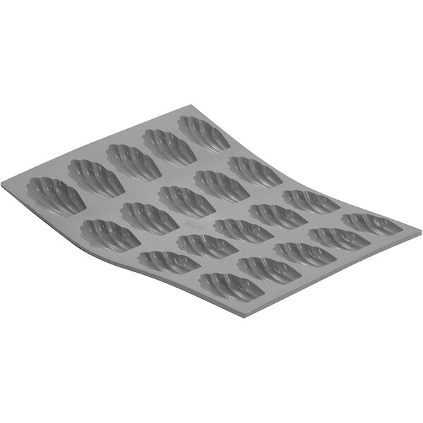 A de Buyer silicone baking mold with 20 Madeleine shapes.