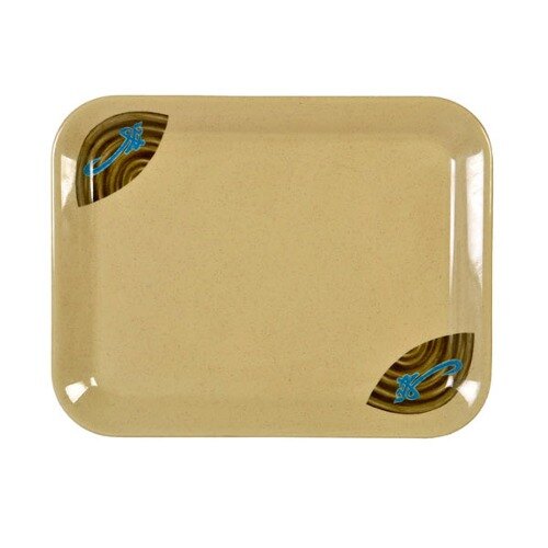 A beige Thunder Group melamine tray with blue and green designs.