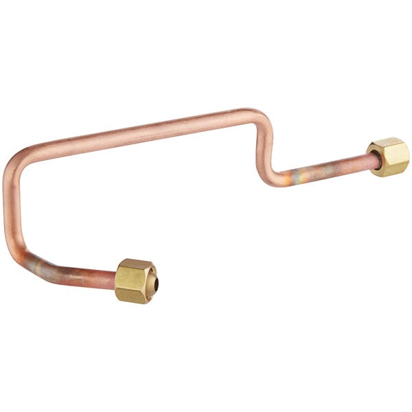 A copper pipe with two brass fittings.