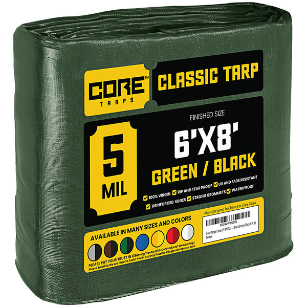 A green Core Classic weatherproof tarp with reinforced edges.