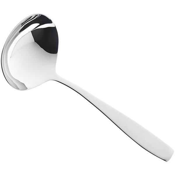 A silver RAK Porcelain gravy ladle with a long handle.