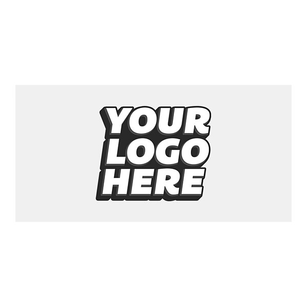 A white and black logo with the words "your logo here" printed on a white Carnival King vinyl car magnet.