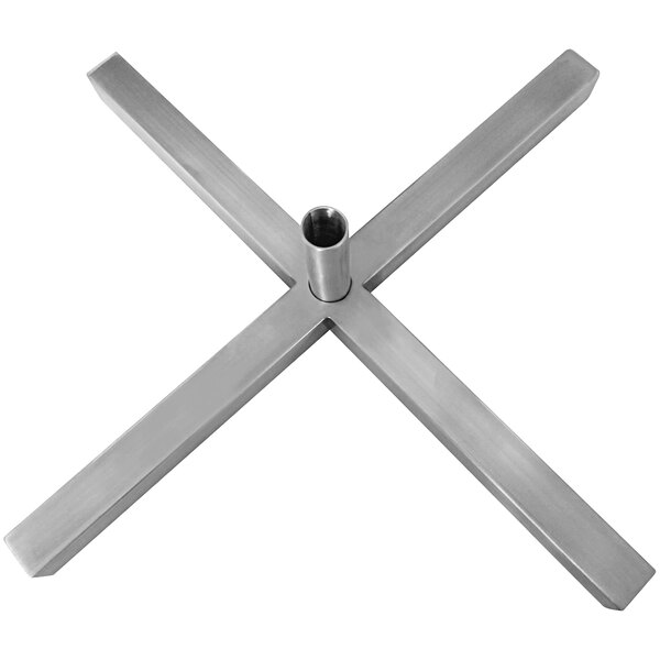 A metal cross skewer stand with four legs.