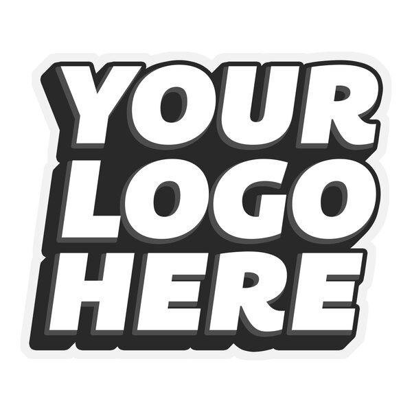 A white vinyl sticker with a black and white logo and the words "your logo here" on a white background.