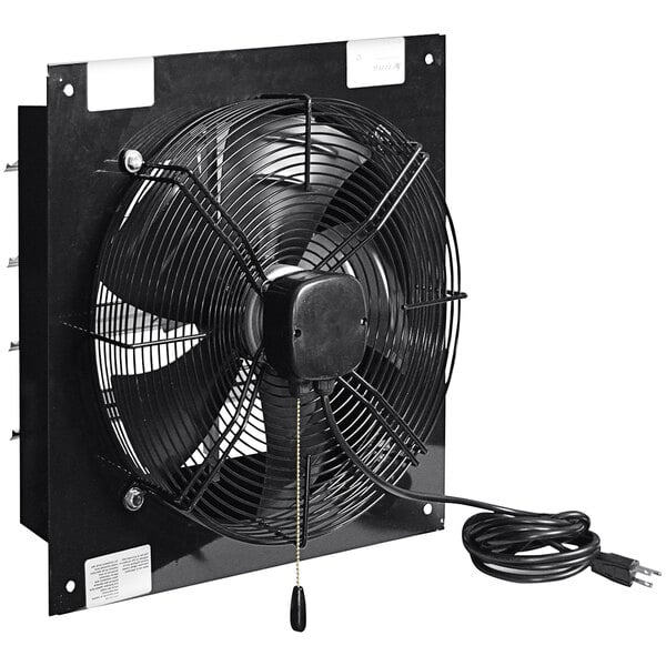 A black Canarm exhaust fan with a cord.