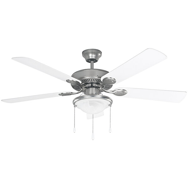 A Canarm Kincade brushed pewter ceiling fan with three blades and a white light.