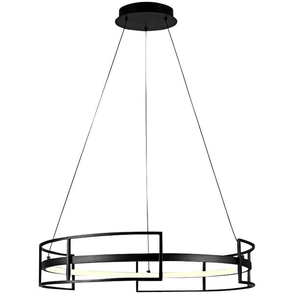 A black chandelier with integrated white LED lighting in a circular design.