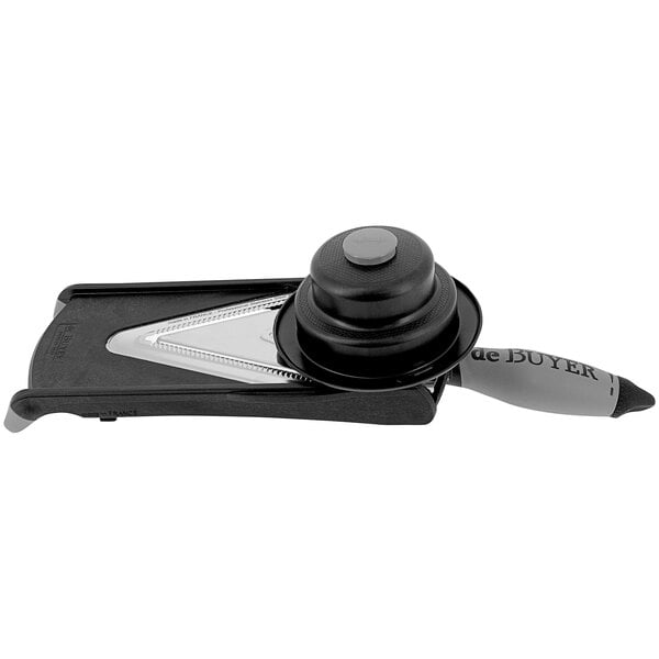 A close-up of a black and silver de Buyer Kobra adjustable cutter.