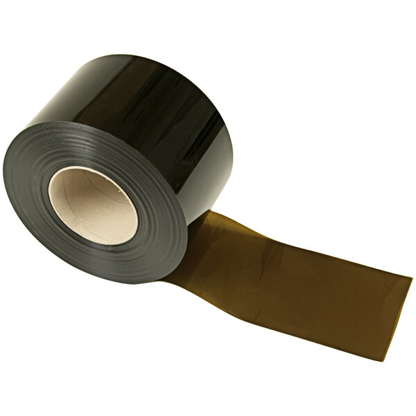 A roll of black tape with brown edges.