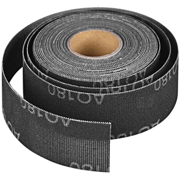 A roll of black Hercules waterproof abrasive open mesh cloth tape with a hole in it.