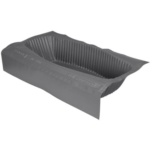 A grey plastic Oatey bath tub protector with a black lining.