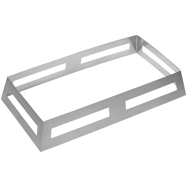 An American Metalcraft silver rectangular stainless steel stand with holes.